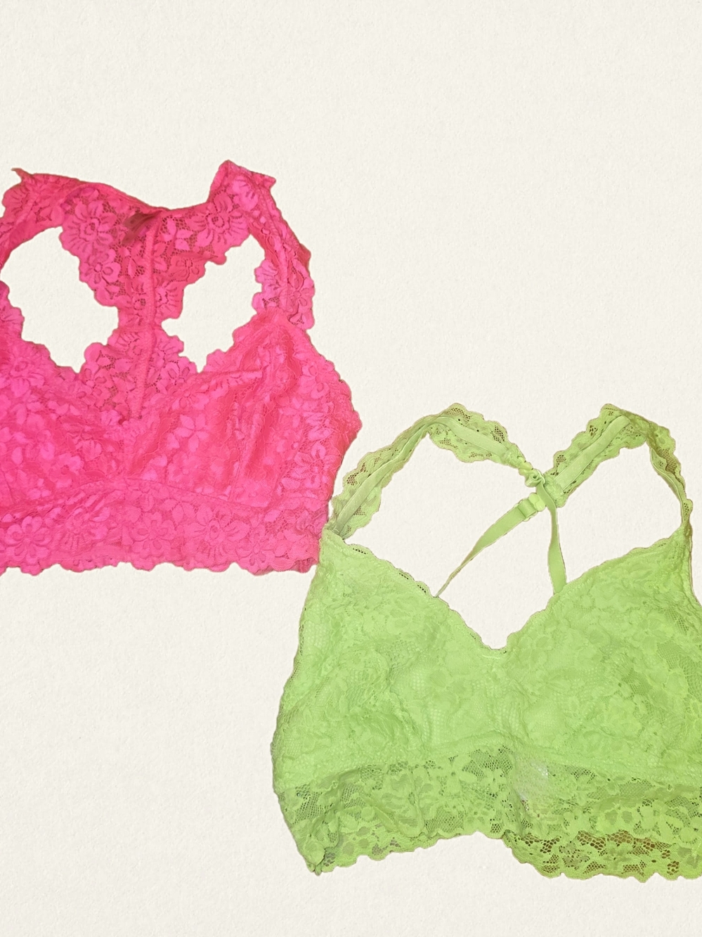 2 piece set of neon pink &  green lace bralettes S/M